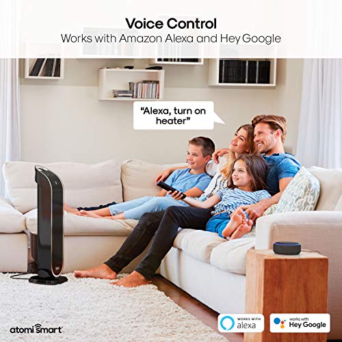 atomi smart 25" WiFi Portable Tower Space Heater - 2nd Gen, 1500W, Oscillating, 750 Sq. Ft. Coverage, Works with Alexa & Google Assistant, Beeping Sound Removed