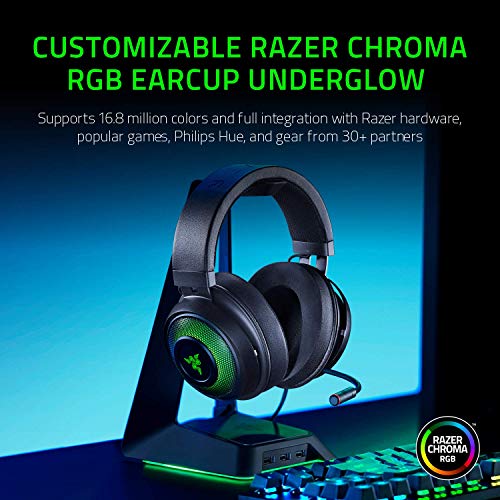 Razer Kraken Ultimate RGB USB Gaming Headset: THX 7.1 Spatial Surround Sound - Chroma RGB Lighting - Retractable Active Noise Cancelling Mic - Aluminum & Steel Frame - for PC & Mac - Classic Black