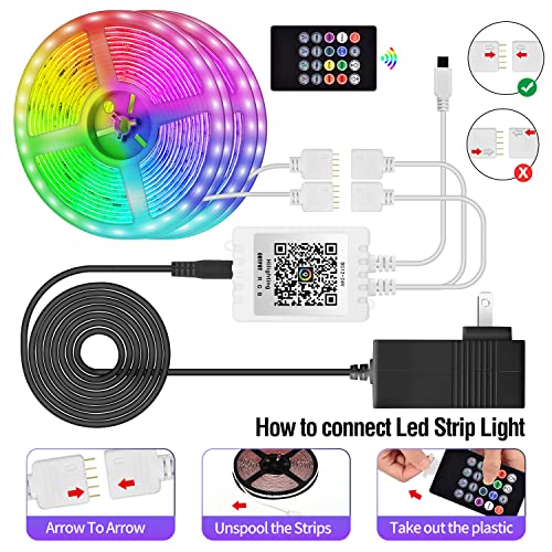 AILBTON Led Strip Lights,60ft Led Light Strip Music Sync Color Changing RGB Led Strip Built-in Mic,Bluetooth App Control LED Tape Lights with Remote,5050 RGB Rope Light Strips