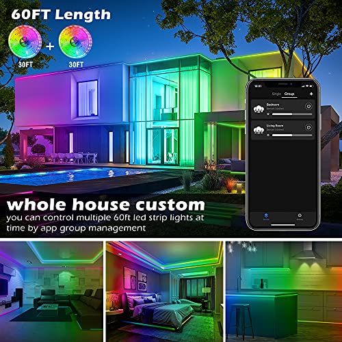 AILBTON Led Strip Lights,60ft Led Light Strip Music Sync Color Changing RGB Led Strip Built-in Mic,Bluetooth App Control LED Tape Lights with Remote,5050 RGB Rope Light Strips