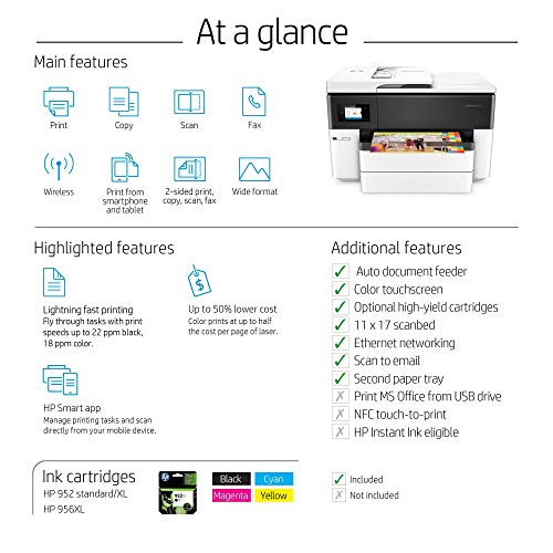 HP OfficeJet Pro 7740 Wide Format All-in-One Printer with Wireless Printing, Works with Alexa (G5J38A)