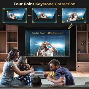 DBPOWER Native 1080P WiFi Projector, Upgrade 12000L 450 ANSI Full HD Outdoor Movie Projector, Support 4K+4P+4D Keystone/Zoom/PPT, 300" Portable Mini Video Projector Compatible w/Phone/Laptop/DVD/PC/TV