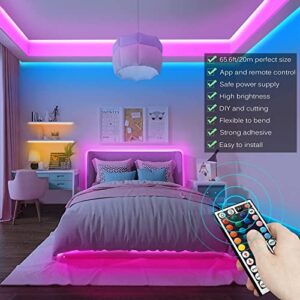 Led Lights for Bedroom, Music Sync LED Rope Lights APP Control with Remote, RGB Led Strip Lights for Room Kitchen Party Home Decoration (65.6ft)