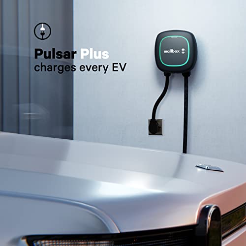 Wallbox Pulsar Plus Level 2 Electric Vehicle Smart Charger - 40 Amp NEMA Ultra Compact, WiFi, Bluetooth, Alexa and Google Home - 25 Foot Cable - UL Certified - Indoor/Outdoor