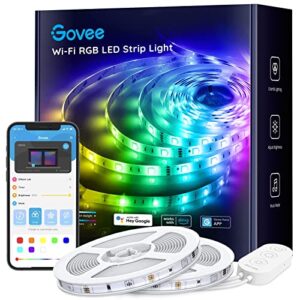 govee smart wifi led strip lights, 32.8ft rgb light strips work with alexa & google home, app control music sync lights with protective coating, led lights for bedroom, kitchen, party, ceiling
