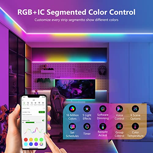 VOCOlinc RGB+IC LED Strip Lights, 16.4ft Smart LED Strip Work with Apple HomeKit, Alexa, Google, High Brightness, Segmented DIY, Music Sync, PU Coating, WiFi LED Lights for Bedroom,TV Christmas Decor