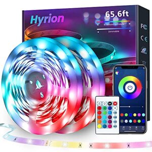 65.6 ft/20m bluetooth led strip lights, rgb 5050 led light strips with bright 300 leds, sync music color changing flexible cuttable led lights for bedroom,ceiling,party( app+ remote+ mic/32.8ftx2)