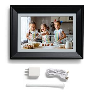 photospring 10in wifi digital picture frame, family can send photos from anywhere via email, app, or web, easy touchscreen setup, 1280×800 display, plays videos, black