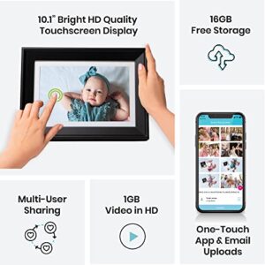 PhotoSpring 10in WiFi Digital Picture Frame, Family Can Send Photos from Anywhere via Email, App, or Web, Easy Touchscreen Setup, 1280x800 Display, Plays Videos, Black