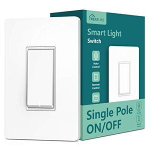 treatlife single pole smart light switch, neutral wire required, 2.4ghz wi-fi light switch, works with alexa and google home, schedule, remote control, etl listed