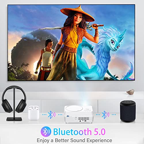 Full HD WiFi Bluetooth Projector Built in DVD Player, 8000LM 1080P Supported, Portable Mini DVD Projector for Outdoor Movies, 250" Home Theater, Compatible with iOS/Android/TV Stick/PS4/HDMI/USB/TF