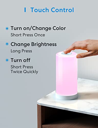 meross Smart WiFi Table Lamp, Bedside Lamp, Compatible with Apple HomeKit, Siri, Amazon Alexa and SmartThings, Tunable White and Multi-Color, Touch Control, Voice and App Control