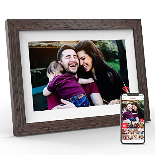 BIHIWOIA Digital Picture Frame Digital Photo Frame, Frameo Digital Frame WiFi 10 Inch,Touch Screen, 16GB Storage, Send Pictures and Videos to The Digital Frame from Anywhere (Brown)