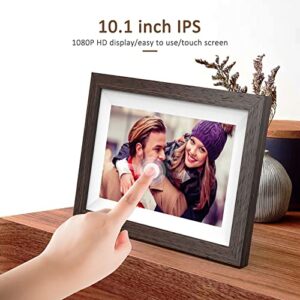 BIHIWOIA Digital Picture Frame Digital Photo Frame, Frameo Digital Frame WiFi 10 Inch,Touch Screen, 16GB Storage, Send Pictures and Videos to The Digital Frame from Anywhere (Brown)