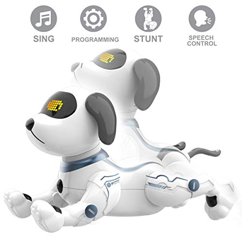 fisca Remote Control Dog, RC Robotic Stunt Puppy Voice Control Toys Handstand Push-up Electronic Pets Dancing Programmable Robot with Sound for Kids Boys and Girls Age 6, 7, 8, 9, 10 Year Old