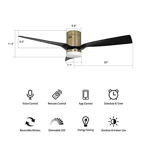 SMAAIR 52 Inch Smart Ceiling Fan with Lights and 10-speed DC Motor, Works with Remote Control/Alexa/Google Home/Siri, Dimmable LED Light (Gold/Black)