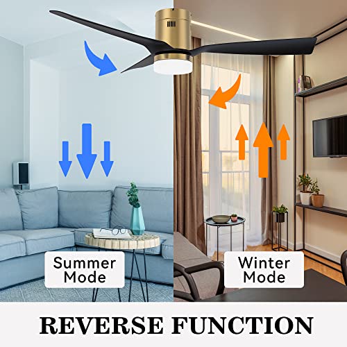 SMAAIR 52 Inch Smart Ceiling Fan with Lights and 10-speed DC Motor, Works with Remote Control/Alexa/Google Home/Siri, Dimmable LED Light (Gold/Black)