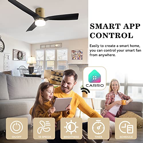 SMAAIR 52 Inch Smart Ceiling Fan with Lights and 10-speed DC Motor, Works with Remote Control/Alexa/Google Home/Siri, Dimmable LED Light (Gold/Black)