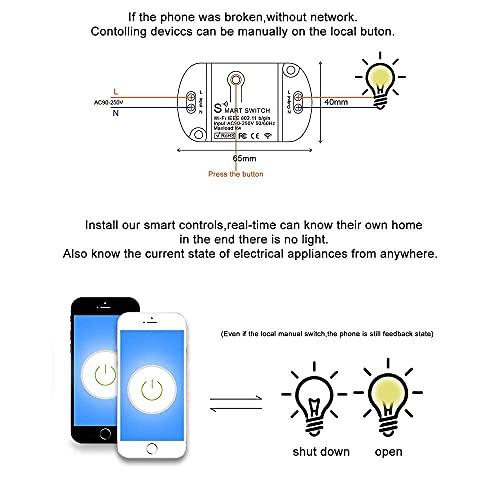 16A Basic Wireless Smart Switch，Wi-Fi Light Switch Compatible with Alexa & Google Home & SmartThings,FCC Certified,No Hub Required Support DIY Module (2-Pack)