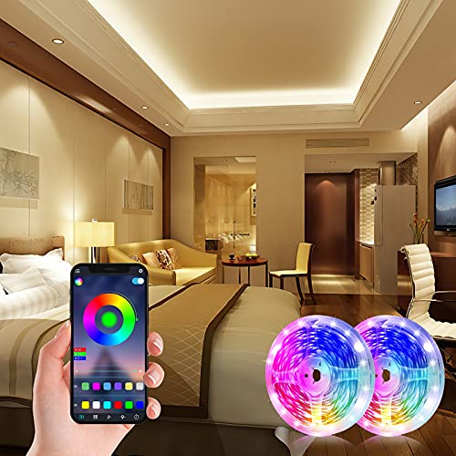 Jadisi 50ft Led Strip Lights for Bedroom, RGB Led Light Strip Music Sync Color Changing with App Remote Control Smart Led Strip Lights for TV, Room Party