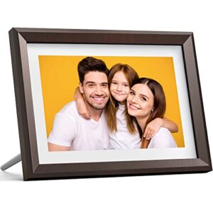 dragon touch digital picture frame wifi 10 inch ips touch screen hd display, 16gb storage, auto-rotate, share photos via app, email, cloud – classic 10
