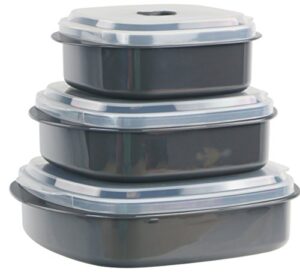reston lloyd microwave cookware & storage, adjustable vent on lids cookware set, multiple sizes, gray