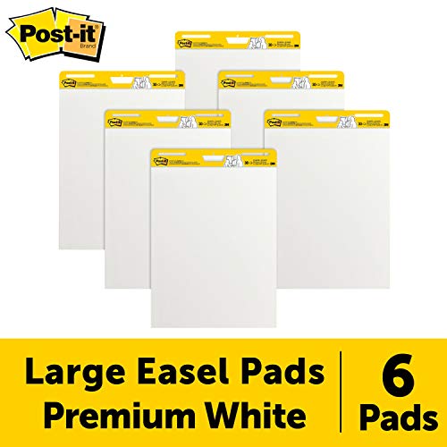 Post-it Super Sticky Easel Pad, 25 x 30 Inches, 30 Sheets/Pad, 6 Pads, Large White Premium Self Stick Flip Chart Paper, Super Sticking Power (559VAD6PK)