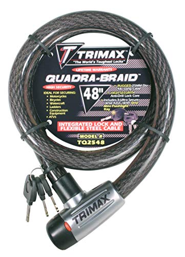 Trimax TQ2548 Trimaflex Long Integrated Keyed Cable Lock, 48-Inch X 25mm , Gray