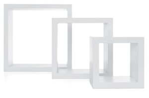 kiera grace cubes, set of 3, 9 x 9 inches, white square cubic decorative floating shelves for wall, 9.5 x 9.5 inches