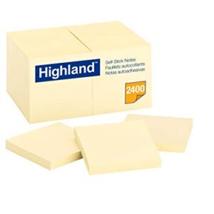 Highland Sticky Notes, 3 x 3 Inches, Yellow, 24 Pack (6549-24)