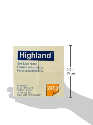 Highland Sticky Notes, 3 x 3 Inches, Yellow, 24 Pack (6549-24)