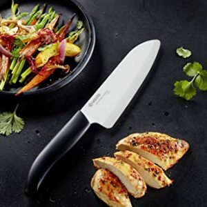 Kyocera Advanced Ceramic Revolution Series 6-inch, Chef's Santoku Knife, Black Handle, White Blade , 6 Inch - FK-160 WH