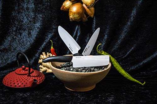 Kyocera Advanced Ceramic Revolution Series 6-inch, Chef's Santoku Knife, Black Handle, White Blade , 6 Inch - FK-160 WH