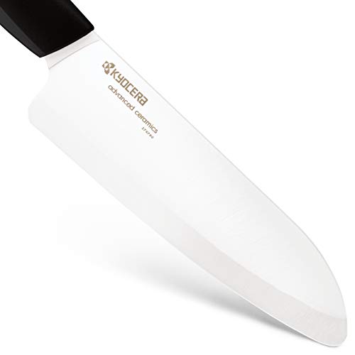 Kyocera Advanced Ceramic Revolution Series 6-inch, Chef's Santoku Knife, Black Handle, White Blade , 6 Inch - FK-160 WH