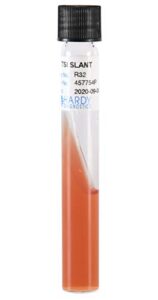 tsi (triple sugar iron) agar slant, for the identification of enteric bacteria, 4ml fill, 13x100mm tube, order by the package of 20, by hardy diagnostics