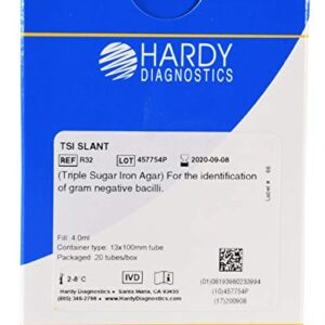 TSI (Triple Sugar Iron) Agar Slant, for the Identification of Enteric Bacteria, 4ml Fill, 13x100mm Tube, Order by the Package of 20, by Hardy Diagnostics