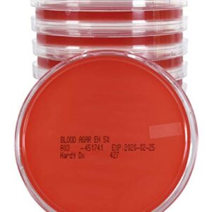 Blood Agar Plate, 5% Sheep Blood in Tryptic Soy Agar (TSA) Base, EH (Enhanced Hemolysis), 15x100mm Plate, Order by The Package of 10, by Hardy Diagnostics