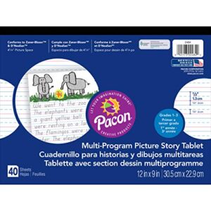 pacon handwriting paper, d’nealian grades 1-3 / zaner-bloser grade 2, 1/2″ x 1/4″ x 1/4″ ruled & 4-1/4″ picture story space 12″ x 9″, ruled long, 40 sheets