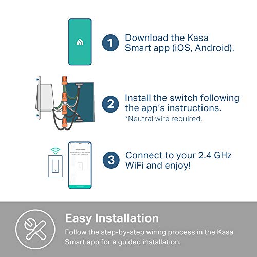 Kasa Smart Light Switch HS200, Single Pole, Needs Neutral Wire, 2.4GHz Wi-Fi Light Switch Works with Alexa and Google Home, UL Certified, No Hub Required , White