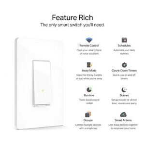 Kasa Smart Light Switch HS200, Single Pole, Needs Neutral Wire, 2.4GHz Wi-Fi Light Switch Works with Alexa and Google Home, UL Certified, No Hub Required , White