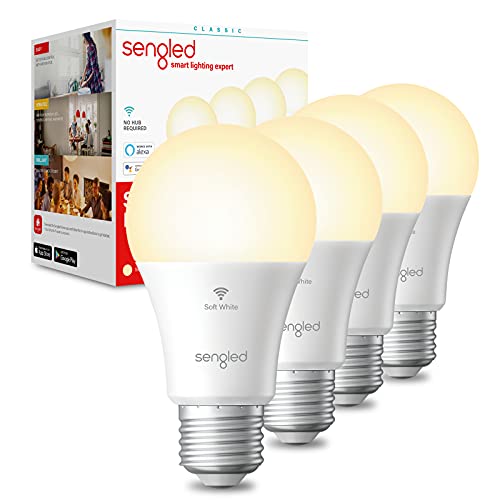 Sengled Alexa Light Bulb, WiFi Light Bulbs, Smart Light Bulbs, Smart Bulbs that Work with Alexa & Google Assistant, A19 Soft White (2700K) No Hub Required, 800LM 60W Equivalent High CRI>90, 4 Pack