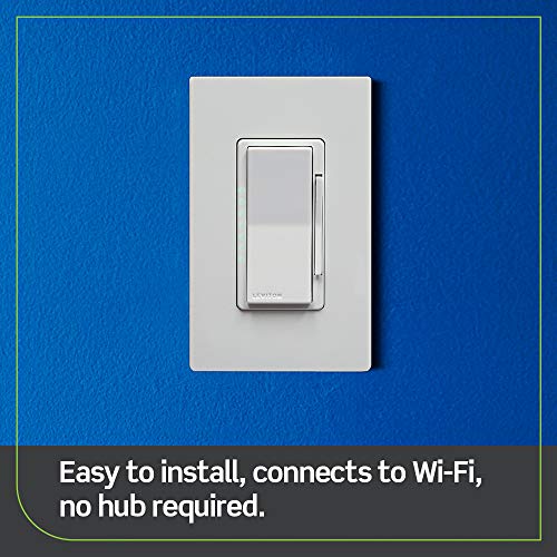 Leviton D26HD-2RW Decora Smart Wi-Fi Dimmer (2nd Gen), Works with Hey Google, Alexa, Apple HomeKit/Siri, and Anywhere Companions, No Hub Required, Neutral Wire Required, White