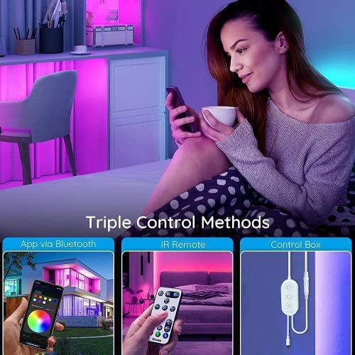 Govee 32.8ft Color Changing LED Strip Lights, Bluetooth LED Lights with App Control, Remote, Control Box, 64 Scenes and Music Sync Lights for Bedroom, Room, Kitchen, Party, 2 Rolls of 16.4ft