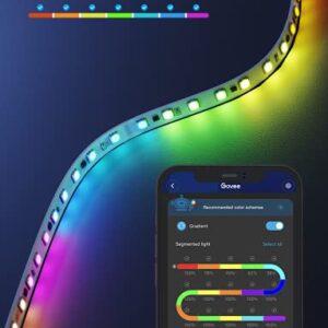 Govee 65.6ft RGBIC LED Strip Lights, Color Changing LED Strips, App Control via Bluetooth, Smart Segmented Control, Multiple Scenes, Enhanced Music Sync LED Lights for Bedroom, Party (2 X 32.8ft)