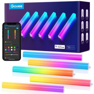 govee glide led wall lights, rgbic wall lights, works with alexa and google assistant, smart led light bars for gaming room decor and streaming, multicolor glide sconces, music sync, 6 pcs