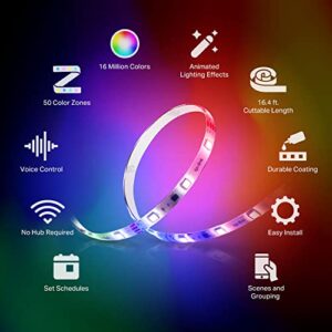 Kasa Smart LED Light Strip, 50 Color Zones RGBIC, 16.4ft Wi-Fi , Works w/ Alexa, Google Assistant & SmartThings, High Brightness, 16M Colors, PU Coating, Trimmable, 2 Yr Warranty (KL420L5)