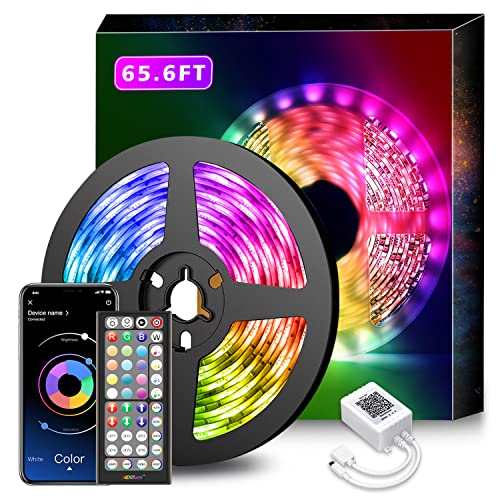 Nexillumi 65.6Ft LED Strip Lights Music Sync Color Changing RGB LED Strip 44-Key Remote, Sensitive Built-in Mic, App Controlled LED Lights Rope Lights, 5050 RGB LED Light Strip(APP+Remote+Mic)