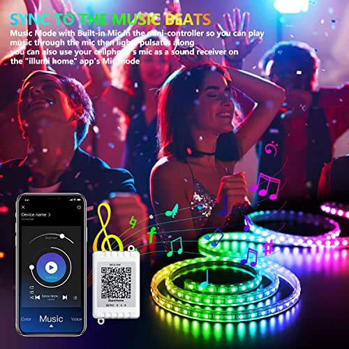 Nexillumi 65.6Ft LED Strip Lights Music Sync Color Changing RGB LED Strip 44-Key Remote, Sensitive Built-in Mic, App Controlled LED Lights Rope Lights, 5050 RGB LED Light Strip(APP+Remote+Mic)