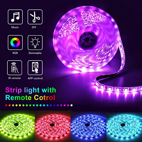 Nexillumi 65.6Ft LED Strip Lights Music Sync Color Changing RGB LED Strip 44-Key Remote, Sensitive Built-in Mic, App Controlled LED Lights Rope Lights, 5050 RGB LED Light Strip(APP+Remote+Mic)