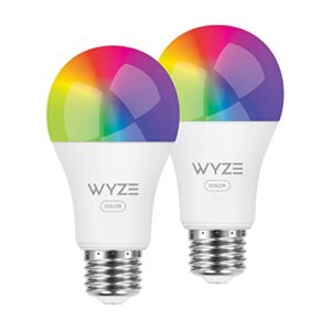 wyze bulb color, 1100 lumen wifi rgb and tunable white a19 smart bulb, works with alexa and google assistant, two-pack